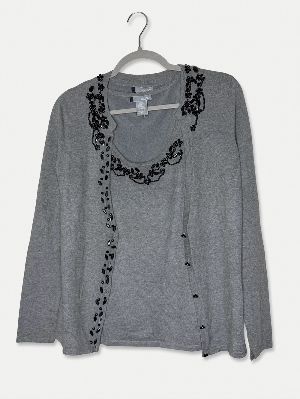 Cupio Gray Embellished Cardigan & Sweater Tank 2-Piece Set S Silk Cashmere Blend